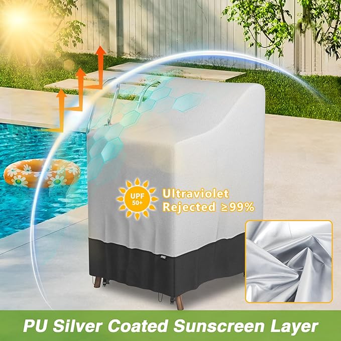 EVRBUL Stackable Patio Chair Cover Heavy Duty 420D Outdoor Chair Cover Waterproof and All Weather Protection Fit for 4-6 Stackable Dining Chairs 36"Lx28"Wx47"H