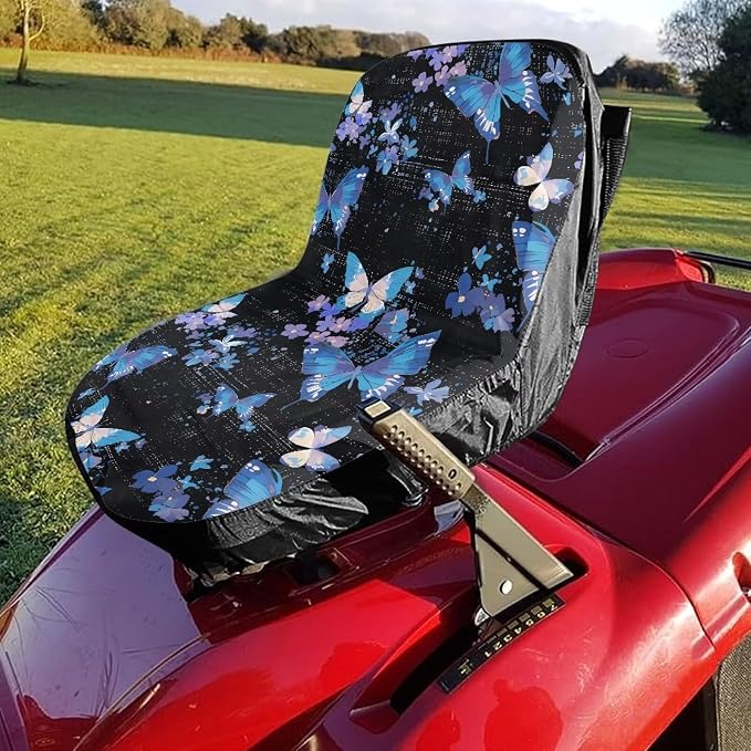 Seat Cover for Lawn Mowers & Tractors,Tractors Decorations, Butterfly Floral Waterproof Heavy Duty Riding Lawn Mower Seat Cushion with Back Pocket