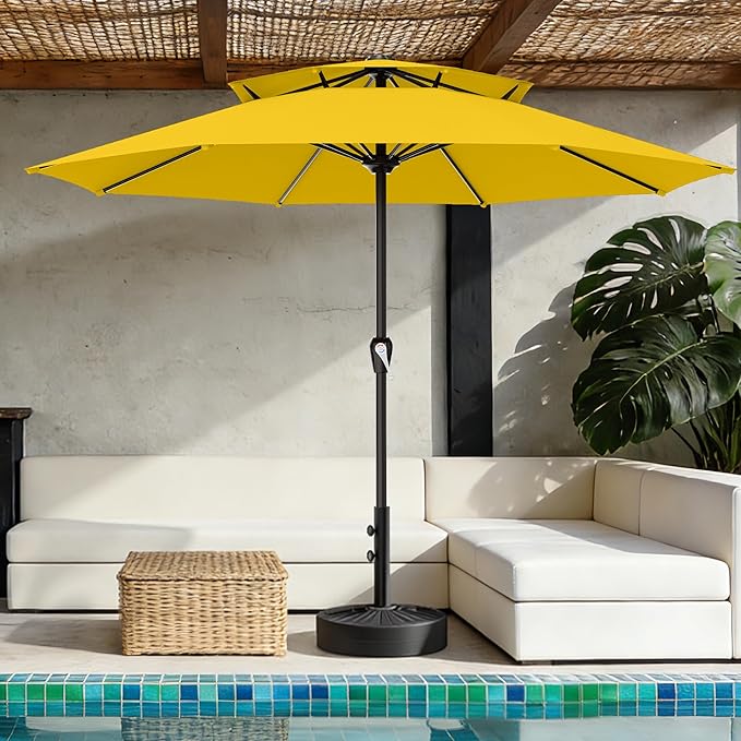 AreShark 12ft 2 Tiers Patio Umbrella - Outdoor Umbrella Waterproof UV Protection, Market Table Umbrella w/ 8 Sturdy Ribs&Crank for Pool, Porch, Garden(Yellow)