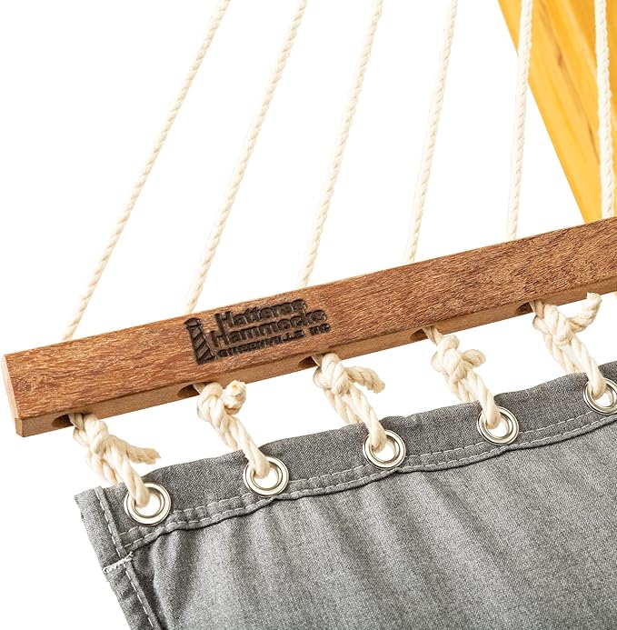 Hatteras Hammocks Cast Slate Sunbrella Pillowtop Hammock with Free Extension Chains & Tree Hooks, Handcrafted in The USA, Accommodates 2 People, 450 LB Weight Capacity, 13 ft. x 55 in.