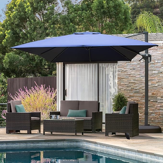 Domi 9' x 11.5' Cantilever Patio Umbrella, Rectangle Deluxe Offset Umbrella, Aluminum Hanging Umbrella with 360°Rotation, Outdoor Market Umbrella for Outside Deck Backyard Garden Pool, Navy Blue