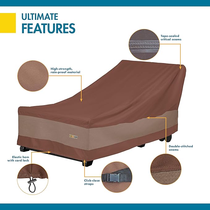DUCKCOVERS Ultimate Waterproof 80 Inch Patio Chaise Lounge Chair Cover, Patio Furniture Covers