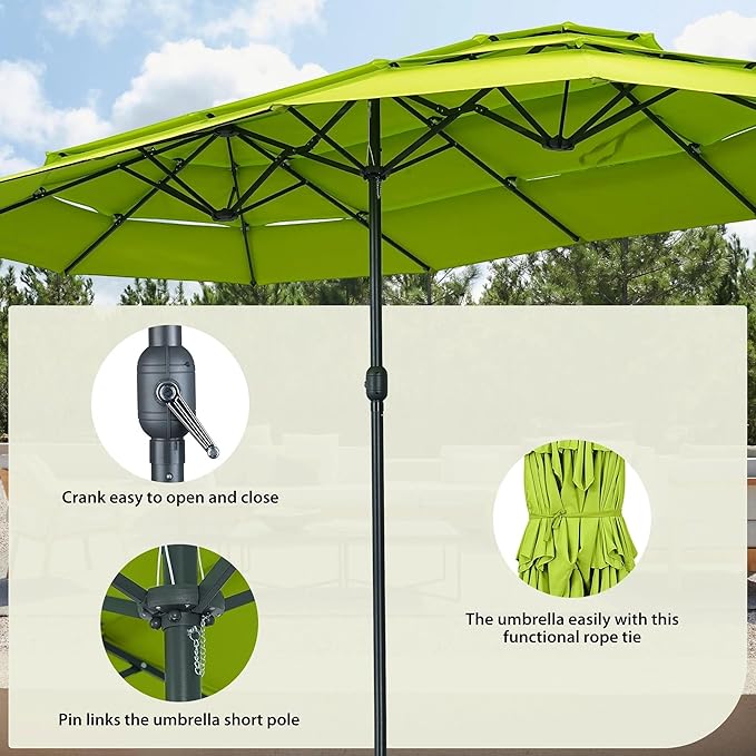 Ainfox 15ft Large Patio Umbrella, Outdoor Double-Sided Pool Umbrellas, 3 Tiers Large Rectangle Market Umbrella for Poolside