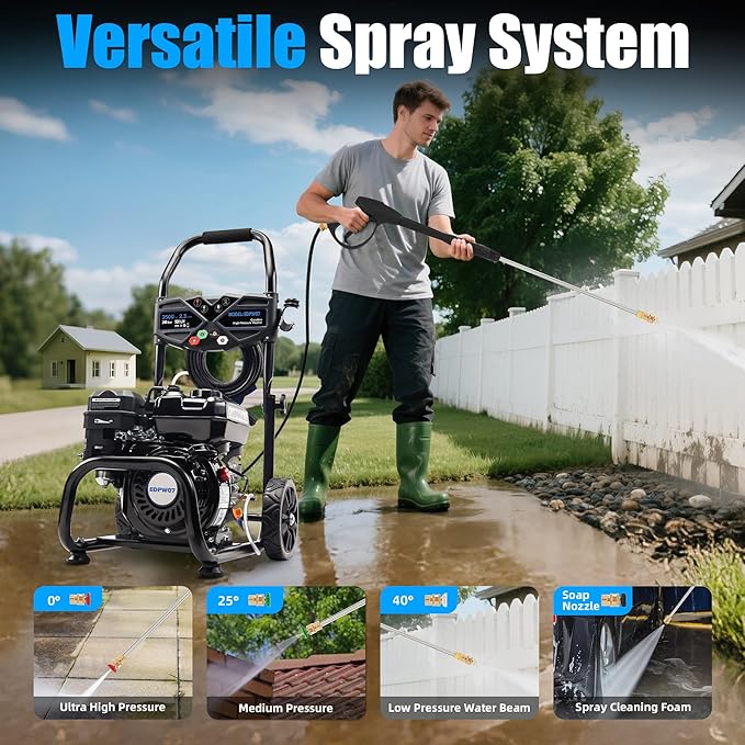 3500 PSI Gas Pressure Washer, 2.3 GPM Heavy-Duty Cleaner with 209CC 7HP Engine, 25ft Hose, Aluminum Pump, Soap Tank & 4 Quick-Connect Nozzles (Black)