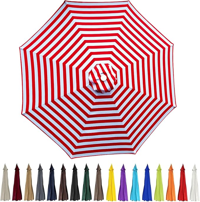 9ft Patio Umbrella Replacement Canopy for 8 Rib, Market Yard Umbrella Replacement Top Cover Fit Outdoor Umbrella (Canopy Only),Red White
