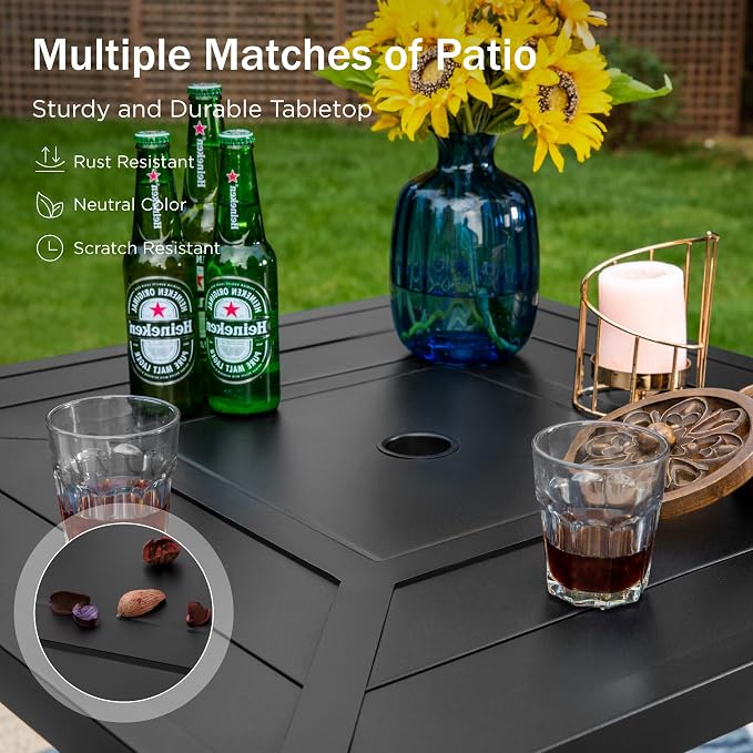 PHI VILLA Patio Bar Table for 4,Square 32"x32" Outdoor Dining Table with Sturdy Steel Frame,Mesh Patio Furniture for Backyard,Garden and Deck,Outdoor Furnitrue Garden Table