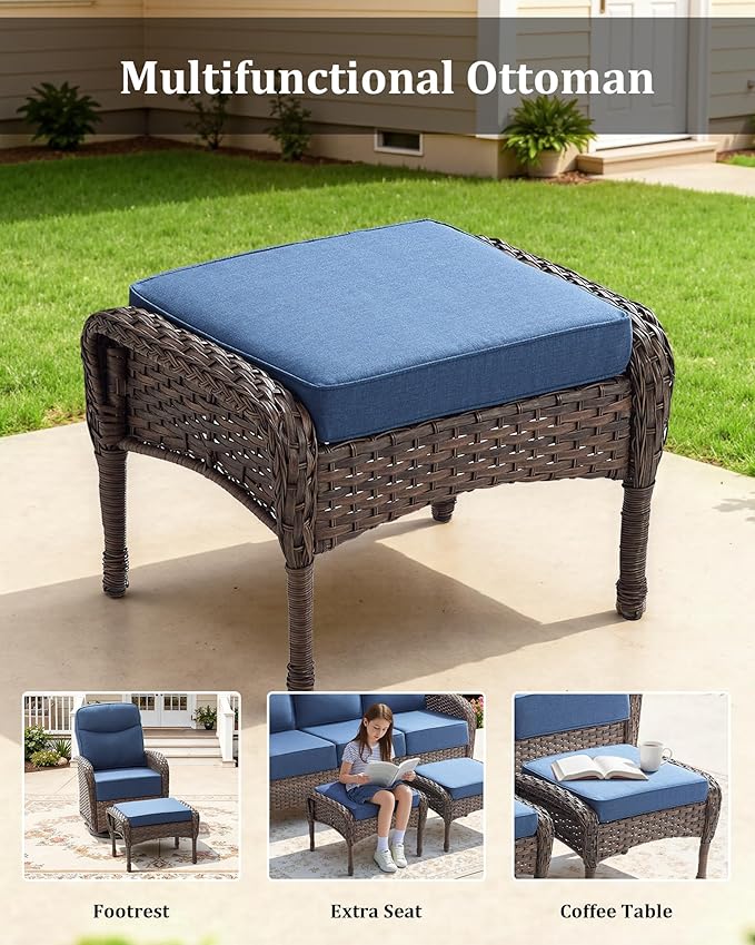 5-Piece Luxury Patio Furniture Set with 6-Inch Thick Cushions, High-Back Outdoor Swivel Rocker Chairs and Table, All-Weather Conversation Set for Porch, Deck, Balcony or Backyard – Blue