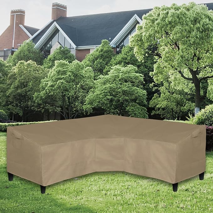 Easy-Going 600D Patio V-Shaped Sectional Sofa Cover, Waterproof Outdoor Sectional Cover,Heavy Duty Garden Furniture Cover with Air Vent 89" L (on Each Side) x 33.5" D x 31" H, Camel