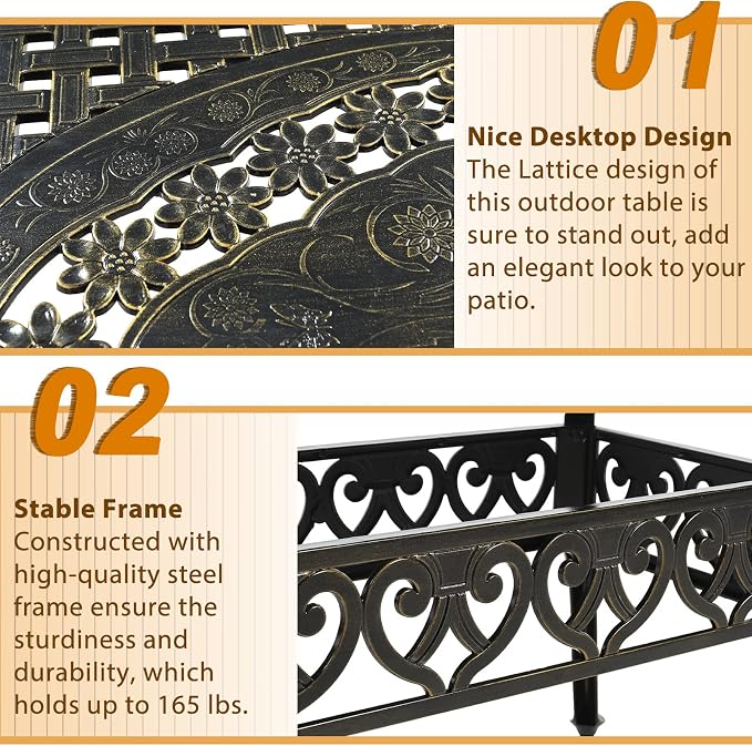 Outdoor Cast Aluminum Patio Table, 60” Rectangular Bistro Table with 2’’ Umbrella Hole for Patio Furniture Garden Deck Backyard