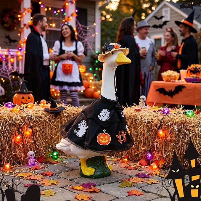 holoith 3 Pcs Halloween Porch Goose Outfits for 23" Cement Goose | Ghost Lawn Halloween Porch Goose Clothes Garden Entrance Decoration Halloween Holiday Costume Decor