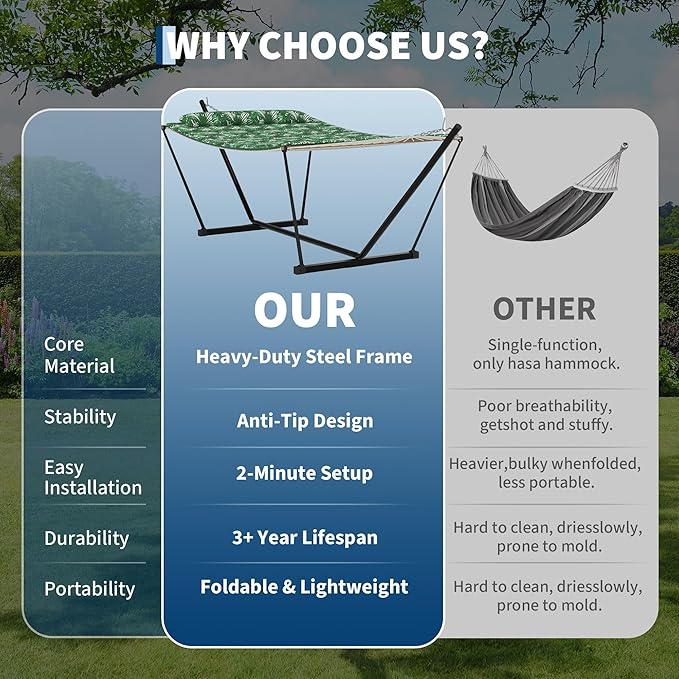 Double Hammock with Stand Curved-Bar Hammock, 450LBS Capacity, 2 Person Large Hammock, Indoor and Outdoor Hammock, Perfect for Backyard Patio Beach