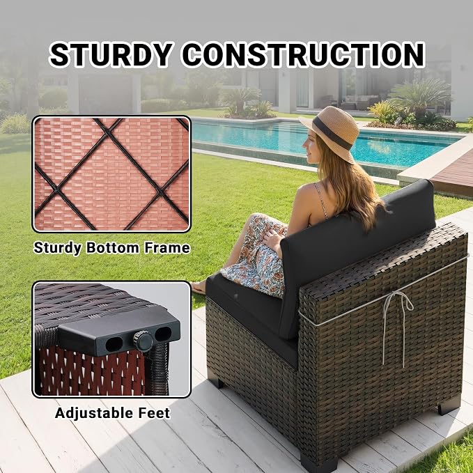 CHABATREE 7-Piece Outdoor Patio Furniture Sets, Manual Weaving Rattan Conversation Sectional Sofa with Tempered Glass Coffee Table, All-Weather PE Wicker & Thick Cushions for Garden, Backyard, Porch