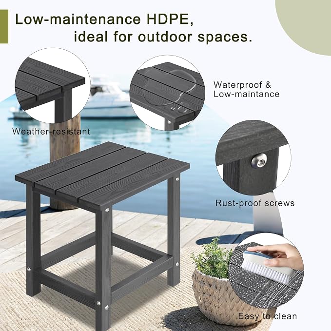 LZRS HDPE Adirondack Side Table - Small Outdoor Table for Patio, Deck, Garden & Poolside,Eco-Friendly,Sturdy and Easy Assemble, Grey