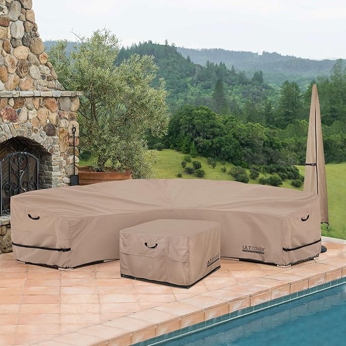 ULTCOVER Patio Curved Sofa Cover Waterproof for 5-7 Seater Outdoor Sectional Furniture Couch 190"(Back Arc Length) / 126"(Front Arc Length) x 32"(Deep)