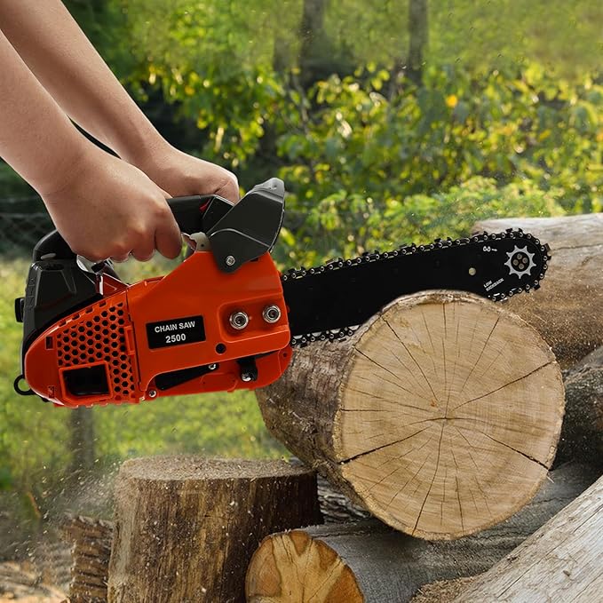 Bepritm 2-Stroke Gas Chainsaw, Gasoline Power Chain Saws with Handle&Fuel Tanks, Single Cylinder Chainsaws for Cutting Forest Trees Wood, Garden, Farm Cutting (12 Inch* 25.4CC)