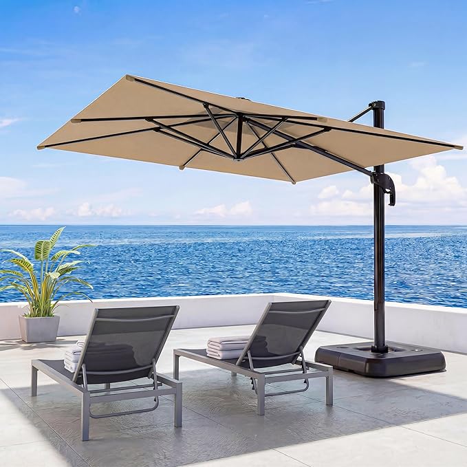 LAUSAINT HOME Cantilever Patio Umbrella, 360° Rotating Offset Umbrella with Aluminum Frame, Large Square Sunshade for Backyard, Pool, Deck, Lawn (Square, Khaki)
