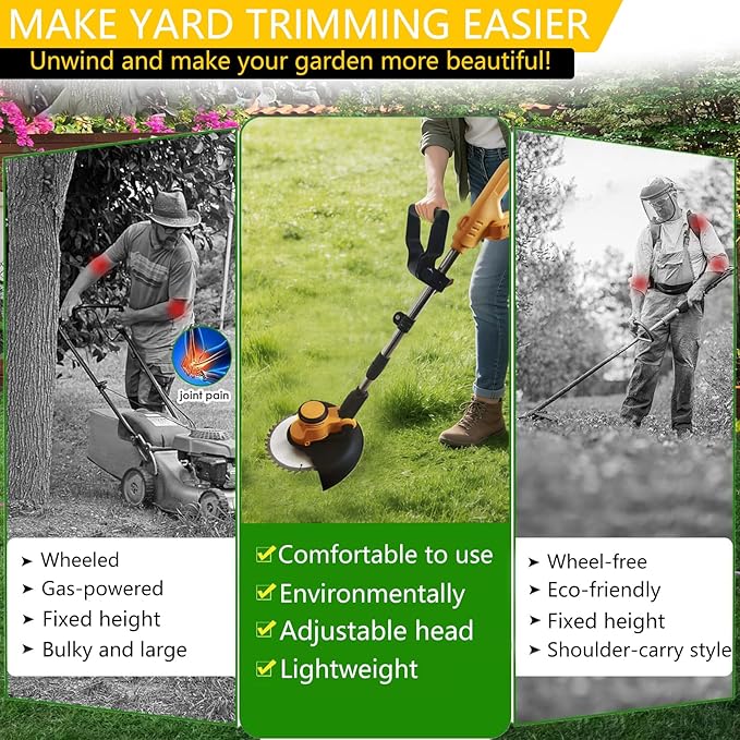 Cordless Weed Wacker for Dewalt 20V MAX Battery(No Batteries), 12 in Electric Weed Eater, 4 in 1 Cordless String Trimme/Edger/Brush Cutter, for Lawn & Garden & Brush Trimming(Tool only)