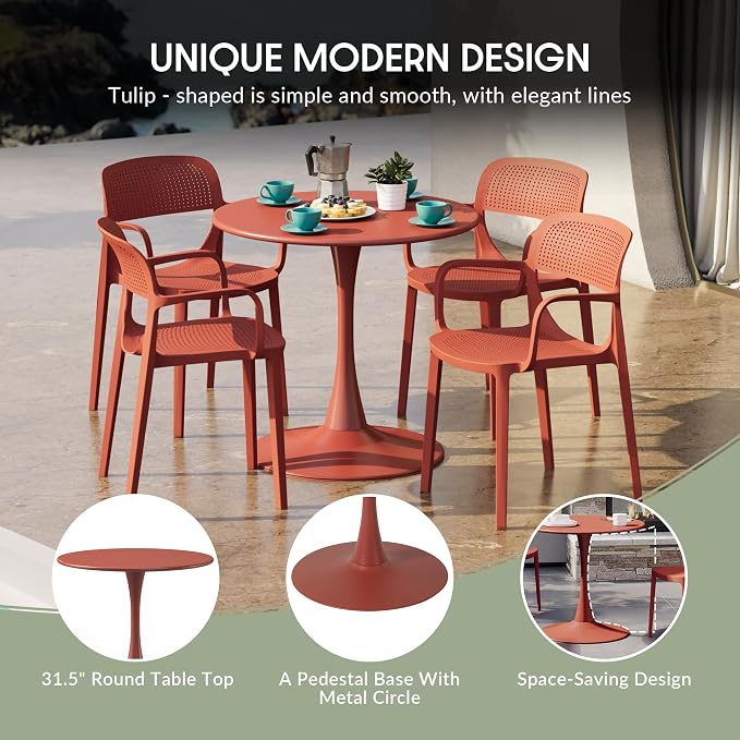 WestinTrends Playa 31.5" Round Outdoor Indoor Metal Cocktail Dining Table, Red