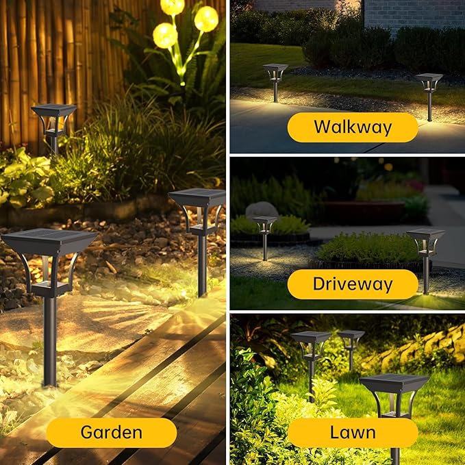 Solar Pathway Lights Outdoor, IP65 Waterproof Bright Solar Outdoor Lights, LED Solar Garden Lights Landscape Lighting for Walkway Lawn Patio Backyard (6 Pack, Warm & Cold White)