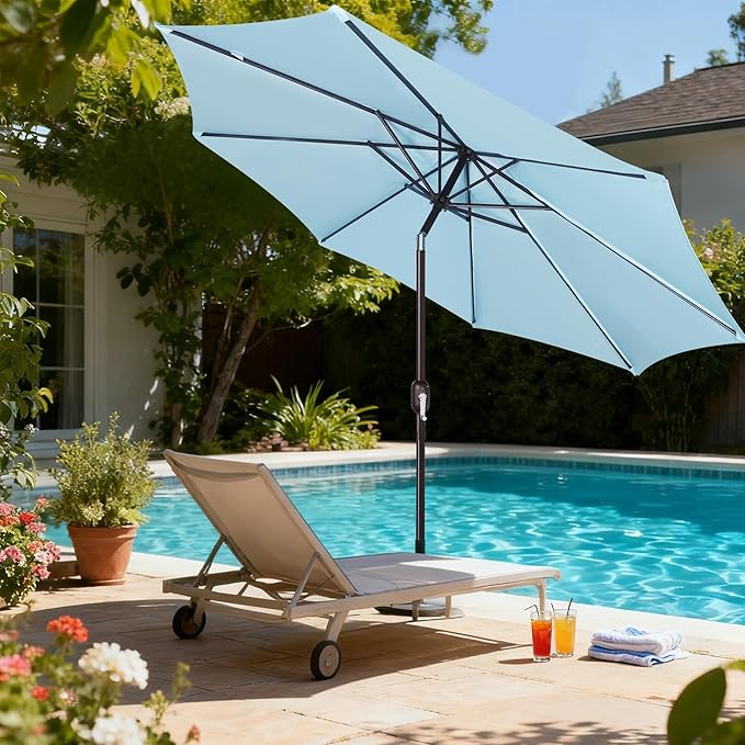 Blissun 9' Outdoor Patio Umbrella, Outdoor Table Umbrella, Yard Umbrella, Market Umbrella with 8 Sturdy Ribs, Push Button Tilt and Crank