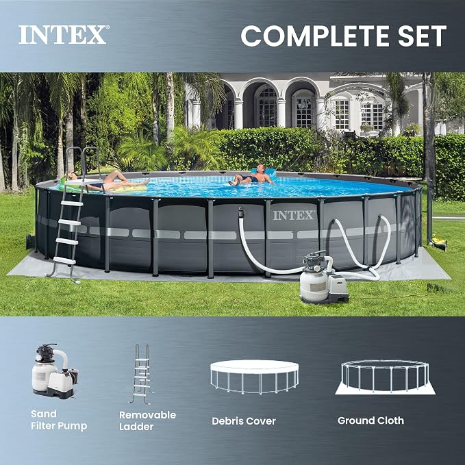 INTEX Above Ground Swimming Pool Set, Ultra XTR 24' x 52" Round Frame Bundled with 2 Pack OptiFlow Premium Pure Silica Filter Pool Sand, 50 lb Bag