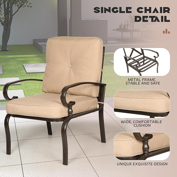 Incbruce 4-Piece Outdoor Metal Furniture Set: Wrought Iron Patio Conversation Set (Loveseat, Coffee Table, 2 Chairs) - Steel Frame with Brown Cushions