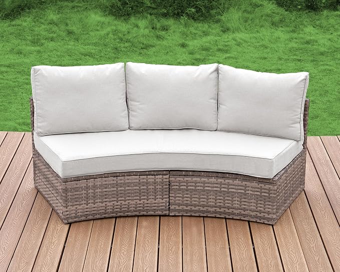 LUXOAK 3-Piece Wicker Patio Furniture Set, Waterproof Half-Moon Sectional Sofa with Cushions, Rattan Outdoor Conversation Set for Garden, Pool, Beach & Balcony, Beige