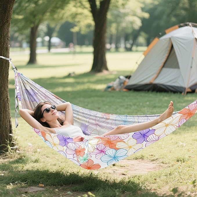 Camping Hammock Outdoor Hammocks for Outside Flower 3 Beach Trees Portable Lightweight with Pockets Tree Straps Indoor Small