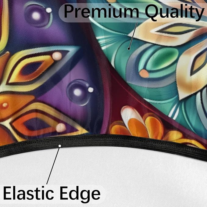 OSAM SPACE Outdoor Tablecloth with Umbrella Hole, Round Elastic Fitted Table Cloth with Invisible Zipper,Dark Colorful Mandala Flower Picnic Patio Table Cover 45-56in