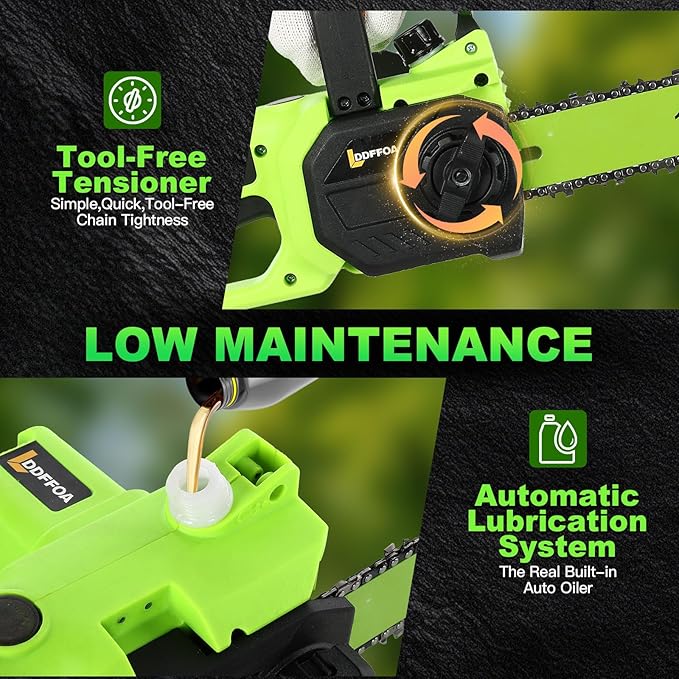 12" Electric Chainsaw Cordless, 21V Battery Chainsaw 2 x 4.0AH Battery, power chain saws with 2xChains & Guide Plate, Handheld Electric Power Chain Saw w Auto Oiling for Wood Cutting Trimming Branch