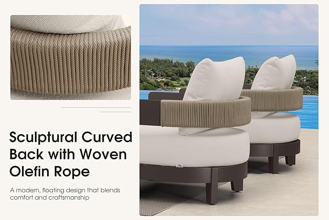 PURPLE LEAF Patio Furniture Set with Left-Arm Daybed and Table 7 Pieces Modern Aluminum Sectional Sofa Outdoor Conversation Sets 7.8" Thick Removable Cushions & Pillows for Porch Yard Garden