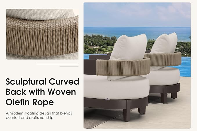 PURPLE LEAF Patio Furniture Set with Right-Arm Daybed and Table 5 Pieces Modern Aluminum Sectional Sofa Outdoor Conversation Sets 7.87" Thick Removable Cushions & Pillows for Porch Yard Garden