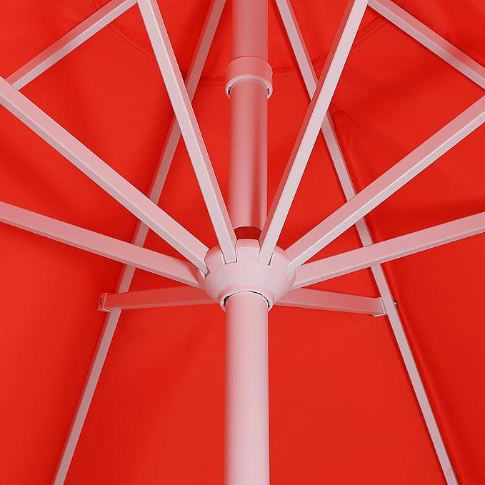 JONATHAN Y Tracy 9 ft. Outdoor Patio Umbrella with Scalloped Edge, Coastal Market Table Umbrella with Crank Lift and Tilt, 8 Sturdy Ribs UV Resistant for Pool, Coral Red, White Pole UMB1002F