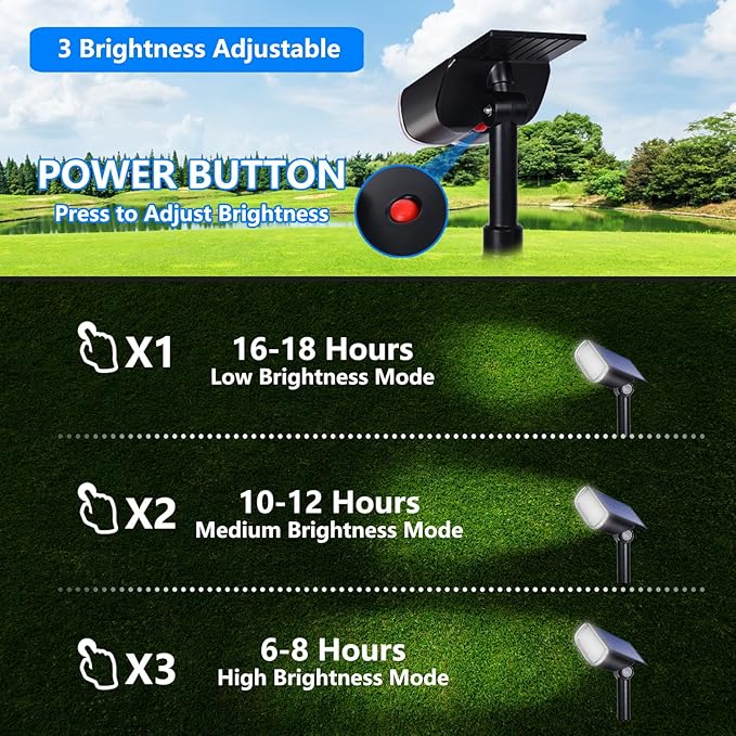 Solar Spot Lights Outdoor, IP67 Waterproof Landscape Spotlights 3 Lighting Modes Solar Outdoor Lights Dusk to Dawn for Yard Garden Pathway 4 Pack