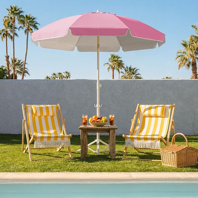 JEAREY 6.5ft Sun Shade Umbrellas, Portable Umbrella with Stand, Lightweight Sun Protection Free Standing Sport Umbrella for Outdoor Sports, Camping, Fishing, Patio, Beach, Sakura Pink
