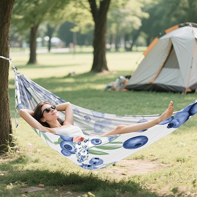 Qilmy Blueberry Camping Hammock Single – 330 lbs Capacity, Lightweight with Tree Straps & Carabiners, Portable for Hiking, Travel, Backpacking