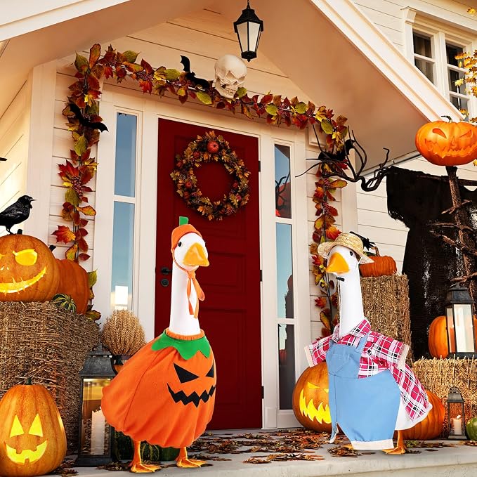 2 Set Halloween Goose Outfit Lawn Porch Goose Cloths Plastic Clothing Fall Halloween Outfit for 23 Inches Outdoor Patio Yard Lawn Art Decoration
