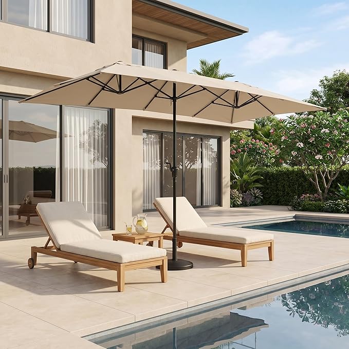 15×15ft Outdoor Patio Umbrella, Double Sided Market Rectangle Umbrella with Crank Handle, Large Sun Shade for Outside Deck, Backyard, Garden