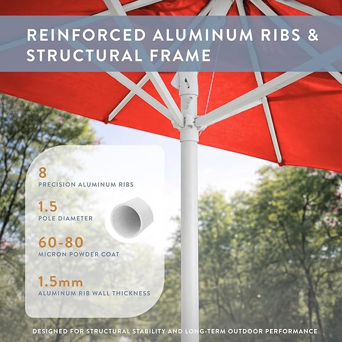California Umbrella 8-Year Protection 7.5 Ft Outdoor Patio Umbrella, Solstice Fade-Resistant Fabric, Auto-Tilt, Heavy Duty Aluminum Frame, 8 Reinforced Ribs for Pool or Deck, White Pole, Sunset