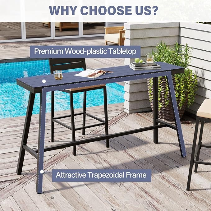Crestlive Products Outdoor Bar Table, Patio Pub Table, 63'' Patio Bar Height Table with Weather Resistant Waterproof Top for Balcony, Bistro, Garden, Backyard, Poolside, Indoor (Black)