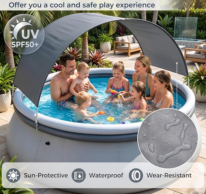 Inflatable Swimming Pool with UPF 50+ Sunshade Canopy, 94.5" x 55.5" Blow Up Pool for Backyard Patio, Premium Tear-Resistant PVC Above Ground Family Lounge Pool, Gray & Blue (94.5" x 55.5")
