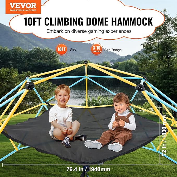 VEVOR Climbing Hammock for 10ft Dome, Load-Bearing 350 Pounds, Pentagon Jungle Gym Accessory (Hammock Only), Black