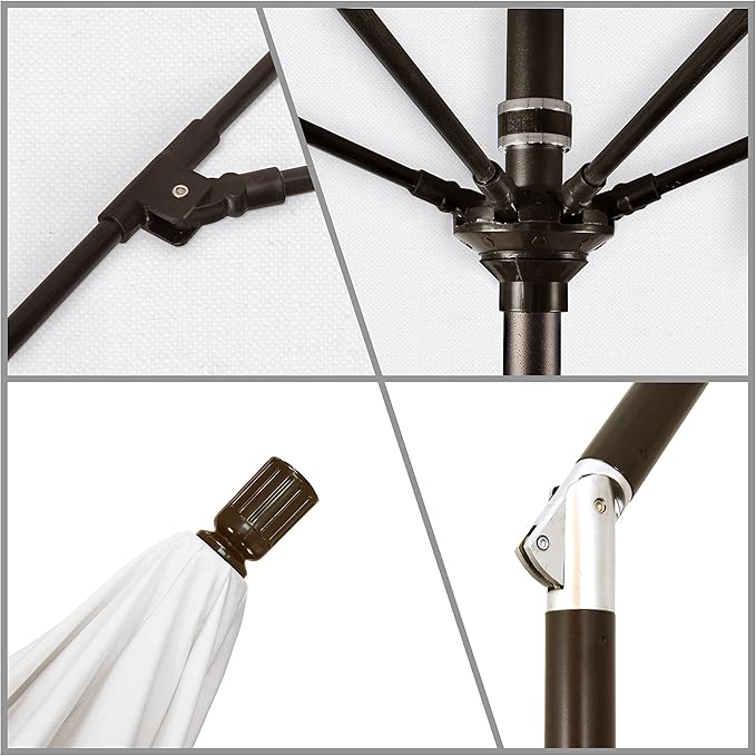 California Umbrella 11Ft Fiberglass Rib Patio Umbrella, Hand-Crank, Tilt-Collar, Bronze Frame, Solution Dyed White Fabric