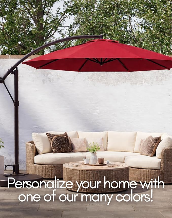Formosa Covers Replacement Umbrella Canopy for 10ft 8 Rib Hanging Offset Cantilever Market Outdoor Patio Shades in Red Ribs Length 58" to 60" (Canopy Only)