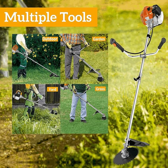 Weed Wacker Gas Powered 58cc, 4 in 1 Cordless Weed Eater Gas Powered, 2-Cycle Brush Cutter Gas String Trimmers Weed Wacker Straight Shaft Grass Trimmer for Lawn and Garden Care