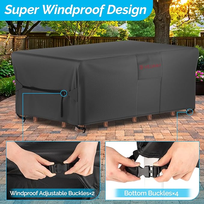 Velway Patio Furniture Cover Waterproof - Heavy-Duty 500D Upgraded Tear-resistant Outdoor Table Chair Set Cover with Windproof Buckles&Large Air Vent Anti-UV Rectangle Furniture Covers 74"x47"x28"