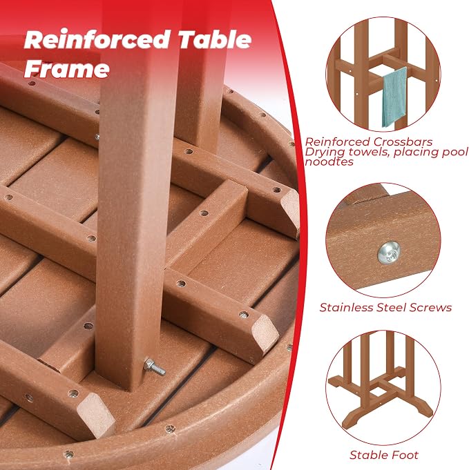 Costaelm Outdoor Bar Table, 42" Counter Height Round Patio Cocktail Bar Table, Patio Bar Table Bistro Dining Table Pub Table for Front Porch Deck, Backyard, Garden, Teak