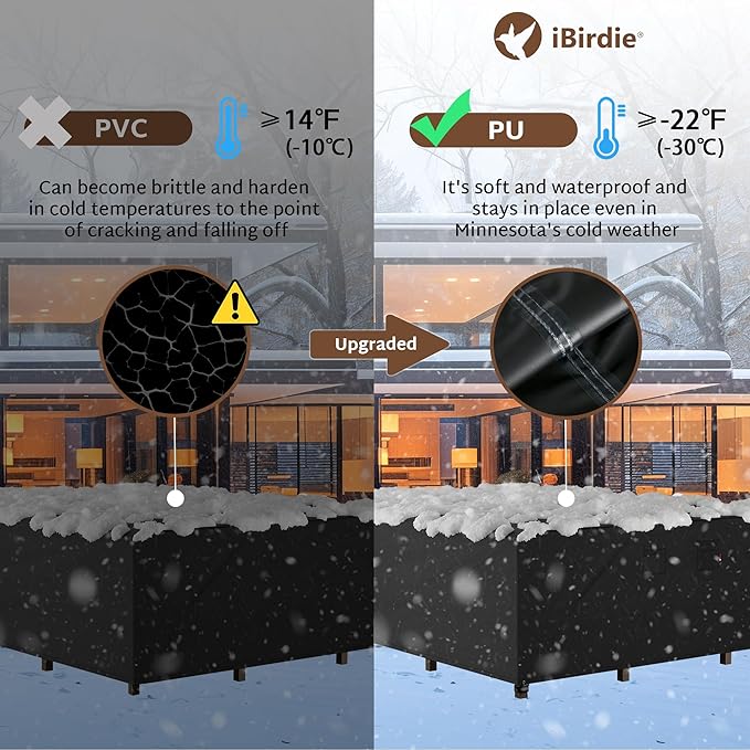 iBirdie Outdoor Patio Furniture Set Covers 110 x 56 inch fit 4 x 9 ft, 56, 54, 52 inch Wide, 110, 108, 106 inch Long Outside Dining Table and Chairs, Waterproof Weatherproof Cover, Heavy Duty 600D
