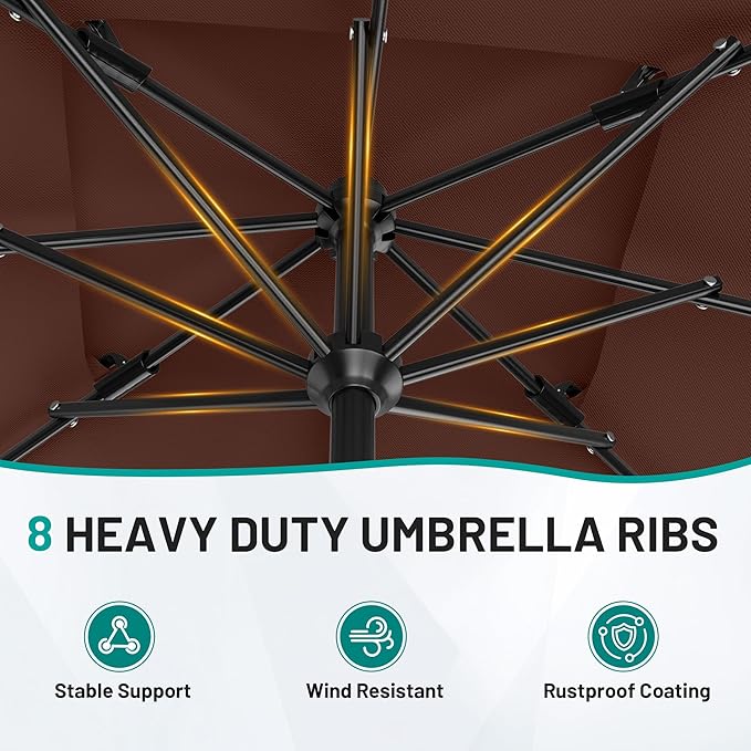 AreShark 8'x10' 2 Tiers Rectangular Patio Umbrella - Outdoor Umbrella Waterproof UV Protection, Market Table Umbrella w/Crank for Pool, Backyard, Deck(Dark Brown)