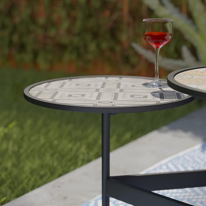 SEI Outdoor Patio Furniture - Lorengo Outdoor 3-Tier Cocktail Table - Transitional Design Multi Iron - Ideal for Patio, Backyard (OD1129100)